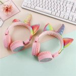 Wholesale Bluetooth Wireless Fashion Glitter Jewel Unicorn Foldable Headphone Headset with Built in Mic for Adults Children Work Home School for Universal Cell Phones, Laptop, Tablet, and More (Pink)